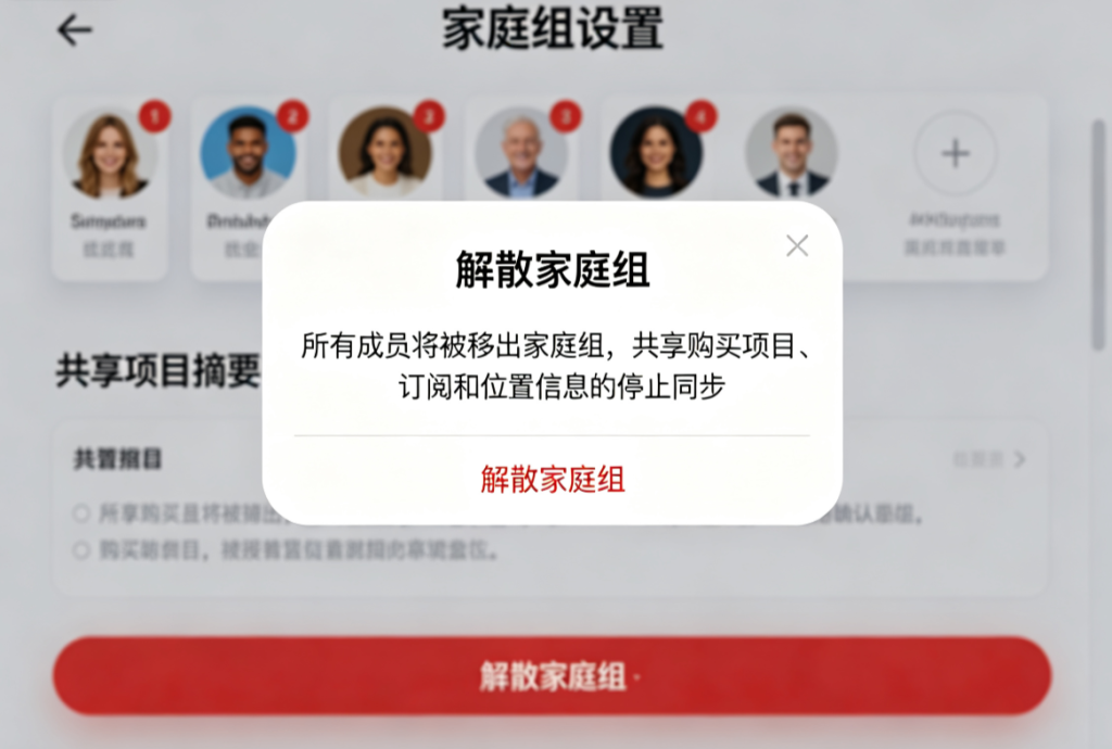 家庭组完整解散操作弹窗 - 苹果派