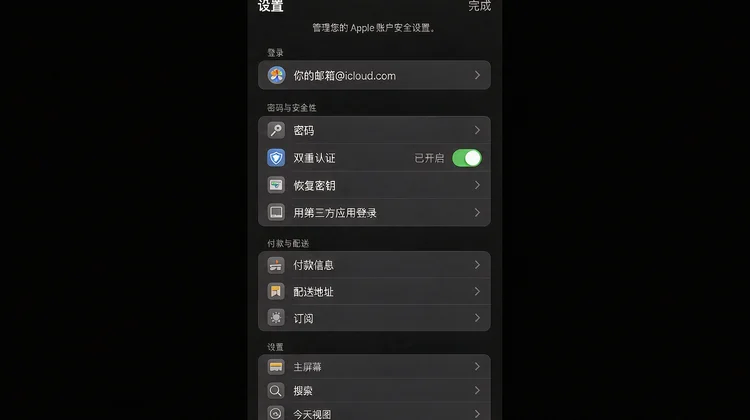 Apple ID 登录与安全性设置界面 苹果派
